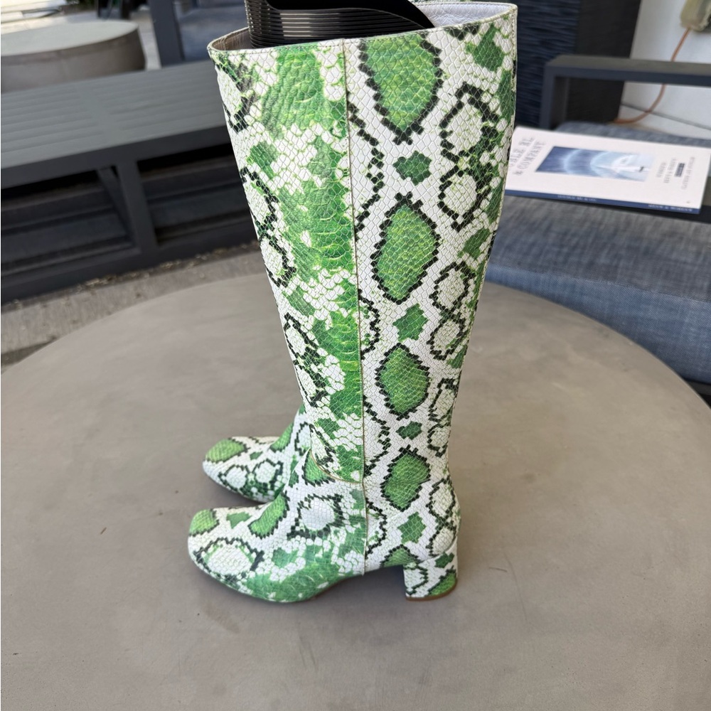 Terry De Haviland London Green Snake Print Heeled Boots 7.5